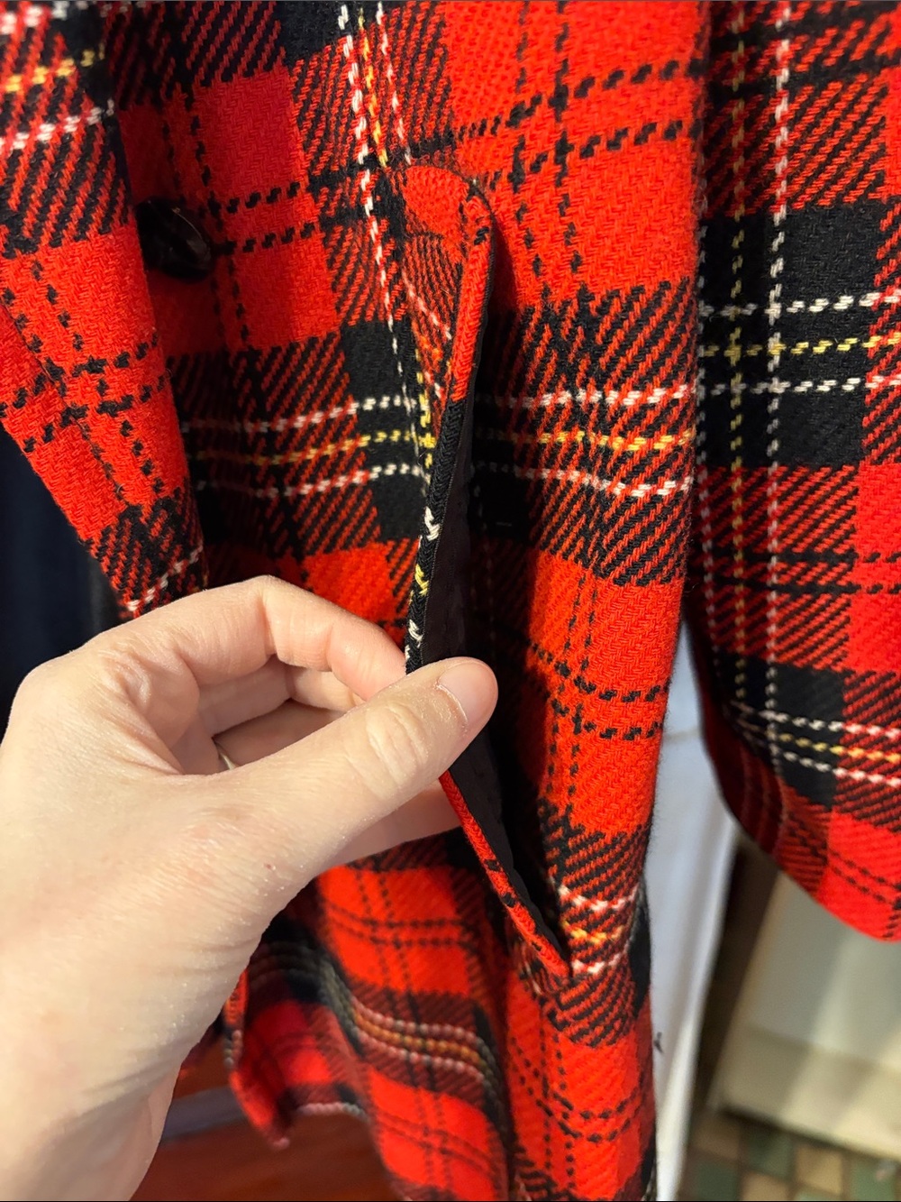 Pendleton Red and Black Plaid Wool Pea Coat - Picture 3 of 5